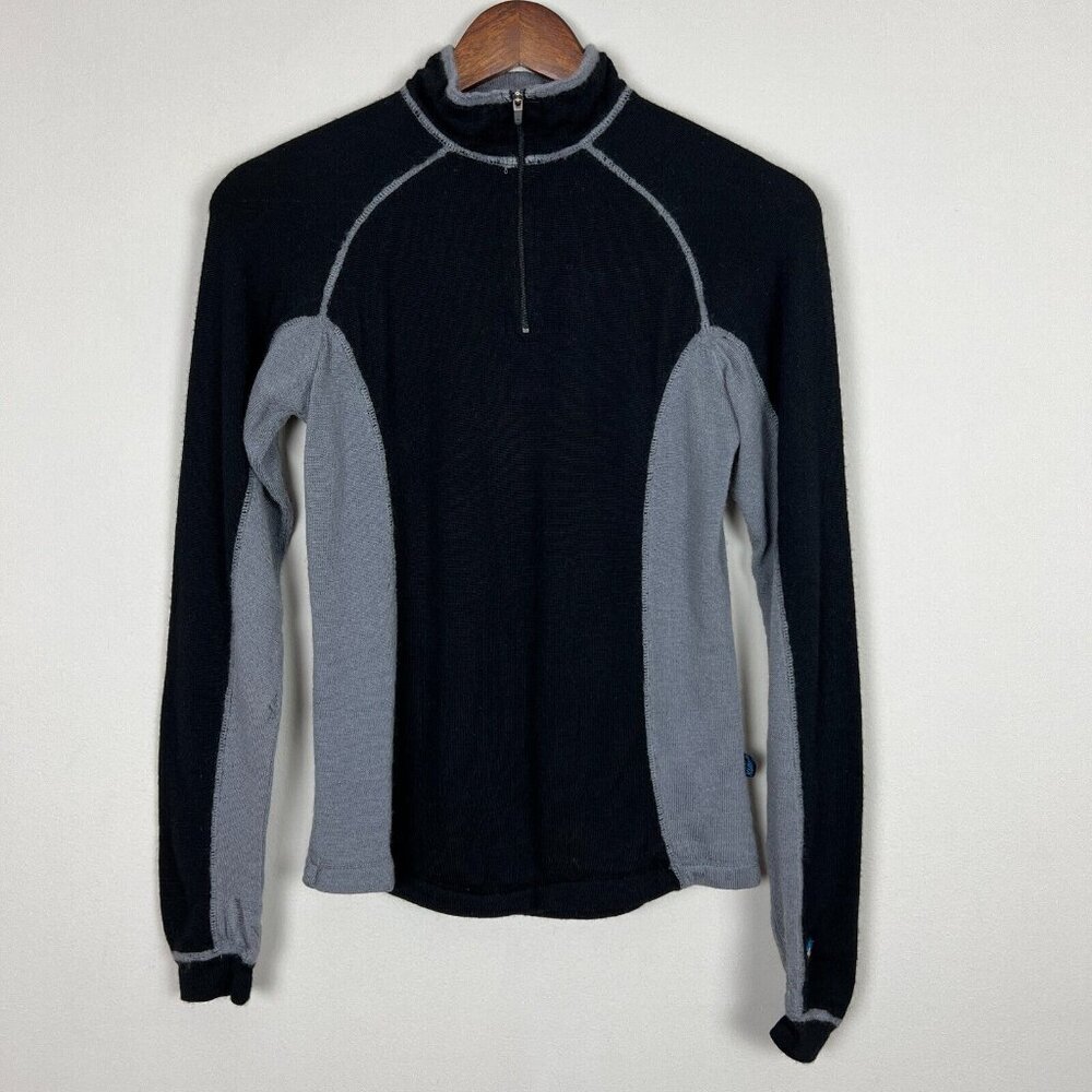 Kuhl Sweater Womens Small Black Gray 100% Merino Wool 1/4 Zip Long Sleeve Knit S
